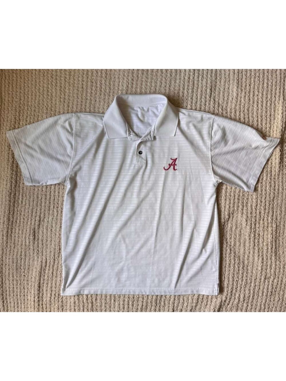 Alabama Crimson Tide P2 Performance Polo Shirt White Embroidered Logo Mens Large
